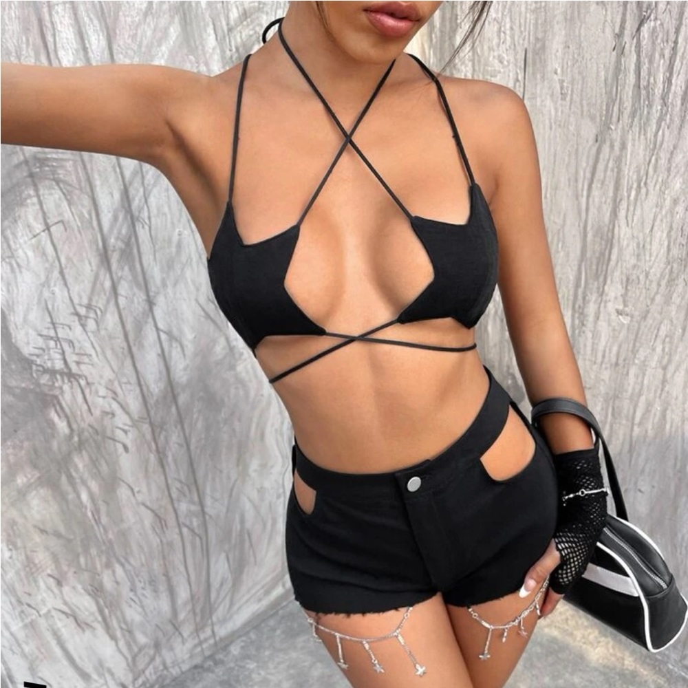 Star lace up backless cami crop top